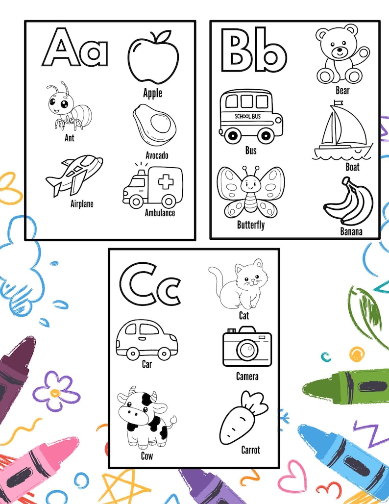 Printable Alphabet Coloring Pages: ABC Activity, Homeschool Resource - Etsy