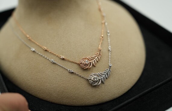 Feather necklace 925 silver 18k gold plated fashion necklace