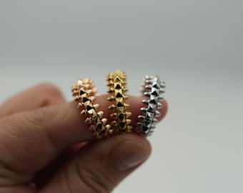 Anillo de moda con pinchos, plata 925, chapado en oro de 18 quilates.