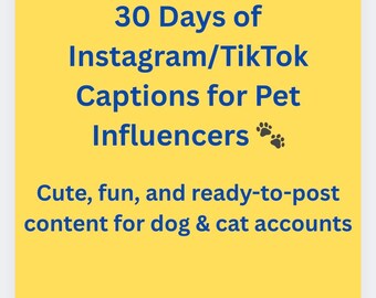 30 subtítulos para mascotas en Instagram/TikTok / Paquete de influencers de perros y gatos / Hashtags + ideas para historias incluidas