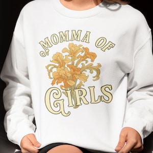 Momma of Girls スウェットシャツ - ママ、ママ、お母さん、母の姿、家族の母の日、誕生日、カジュアルウェアに最適な快適なユニセックスクルーネック