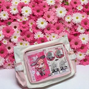 Ita Bag Crossbody Anime Shoulder Bag – Clear Window Cosplay Purse for Pins, Kawaii Messenger Bag in Pink & Purple, Gift for Anime Fans