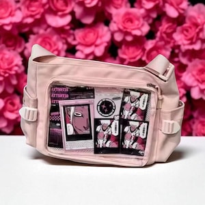 Ita Bag Anime Shoulder Bag – Kawaii Crossbody Purse with Clear Window | Pink and Black Messenger Bag for Pins, Keychains, Cosplay & Gifts