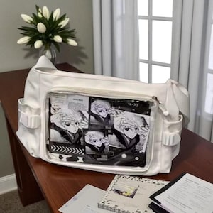 ita bag crossbody retro, kawaii Crossbody bag with clear window, bag for cosplay accessories, anime pins display bag, gifts for fans