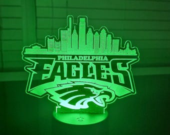 Philadelphia Skyline EAGLE Bird Football LED Laser Engraved Acrylic Night Light / Lamp / USB Battery Remote / Go Birds