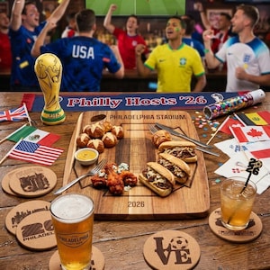 2026 World Cup Philadelphia Cutting Charcuterie Cheese Board & Coasters Set