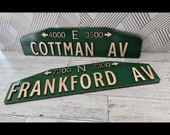 Philadelphia Wooden Street Signs: Eagles, Phillies, Frankford & Cottman Ave Set