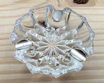 Vintage Cut Glass & Silver Ashtray - Mid-Century Modern - Small Chip