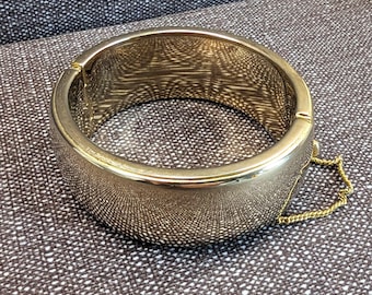 90s Vintage Gold Tone Wide Bangle Bracelet - Minimalist Statement Jewelry - Birthday Gift for Her