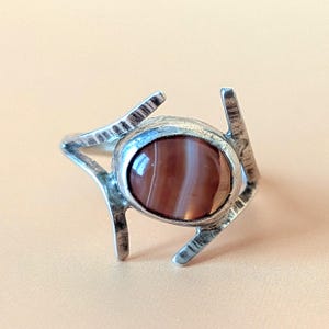1975 London Silber Brutalist Ring Karneol Achat - Modernist Statement Schmuck US Size 5