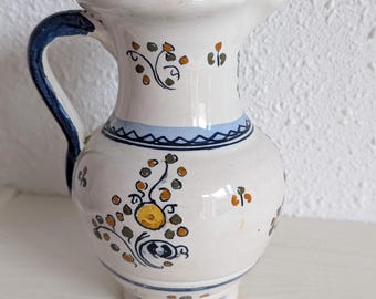 Hand Painted Talavera Pottery Pitcher, Vintage Spanish Ceramic Jug, Traditional Blue and Yellow Floral Decor, Artisan Heirloom Pottery