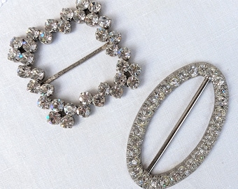 Fibbia per cintura vintage Art Déco - Cursore ovale quadrato con strass per abiti da sposa e cucito - Forniture per artigianato
