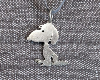 60s Snoopy Silver Pendant - Vintage Mid Century Cartoon Charm