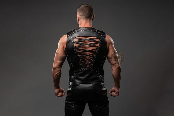 Men's Studded Leather Vest & Pants Set: Gothic Punk Style, Custom Fit
