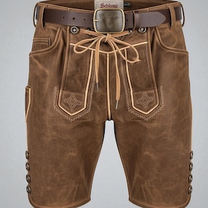 Pantalones cortos bávaros de cuero genuino para hombre hechos a mano / Trachten personalizados / Pantalones de cuero marrón personalizados / Traje bávaro a medida