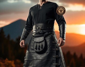Handgemaakte leren middeleeuwse kilt | Renaissance-festivaloutfit | Aangepast LARP- en cosplaykostuum voor mannen