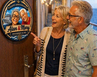 Custom 3D Cruise Door Hanger | Personalized Photo Caricature Sign, Vacation Decor