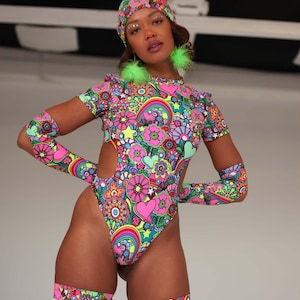 Trippin Daisies Flower EDC Cut Out Festival Bodysuit One Piece