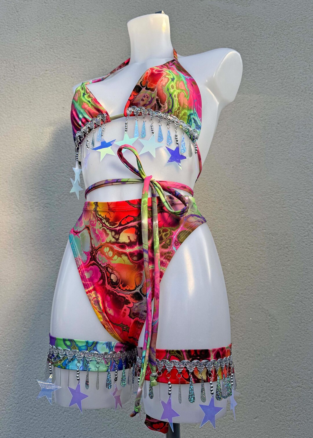 Rainbow Ink Star Festival Outfit: Iridescent Sequin Rave Top, Bottoms ...