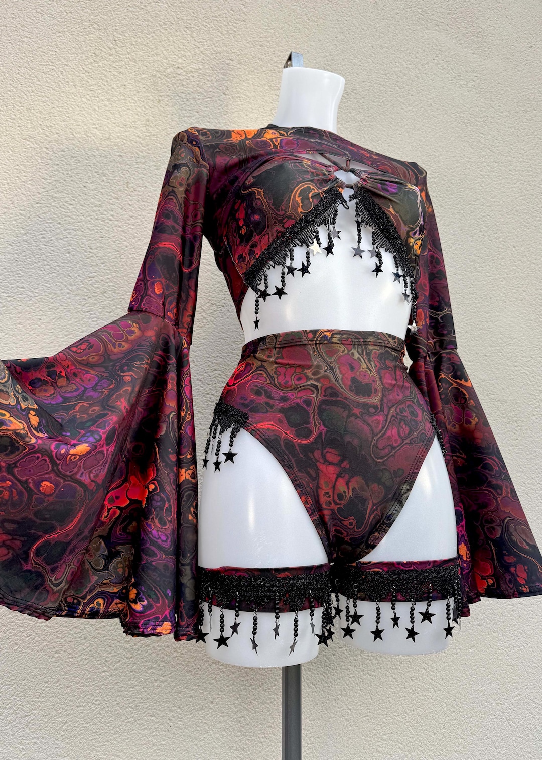 Fairy Rave Outfit: Dark Ink Keyhole Top, Shrug & Sequin Leg Cuffs - Etsy