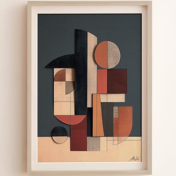Bauhaus Geometric Art Print | Mid-Century Modern Terracotta Home Decor