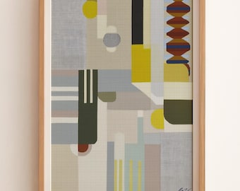 Mid Century Modern Abstract Art Print with Soft Geometric Shapes and Neutral Colors
