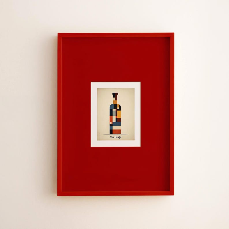 Mid Century Wine Bottle Art Print: Geometric Kitchen Bar Decor - Etsy