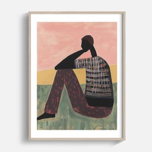 Figurative Wall Art, Contemplative Print – Modern Abstract Portrait for Warm Minimalist Decor, Soft Color Palette Wall Art