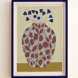 Abstrakte Mohnblumen Kunst Poster: Blumenvase mit Pflaumen und Blau
