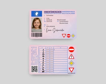 Kinderführerschein personalisiert – Spielausweis aus Plastik (Scheckkartenformat) – Geschenk zum Kindergeburtstag