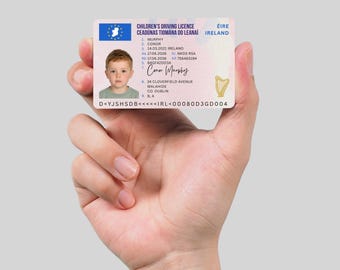 Gepersonaliseerd rijbewijs voor kinderen in Ierland | Originele kaart voor kinderen | Cadeau voor kinderen met foto (4WRJ)