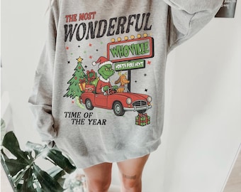 90s vintage movie Sweater - The Grinch Shirt - Christmas Sweatshirt - Universal Vacation Crewneck - Merry Grinchmas