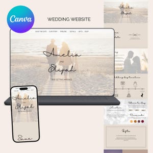 Fully Customisable Wedding Website Template Simple One Page Bridal Site Easy to Edit Canva Online Invitation RSVP Digital Wedding Invite