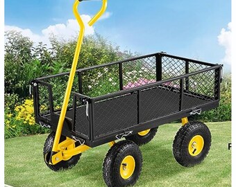 VEVOR Steel Garden Cart, 500 lbs weight capacity, mesh top, removable to convert to flat bed, utility metal wagon with swivel handle