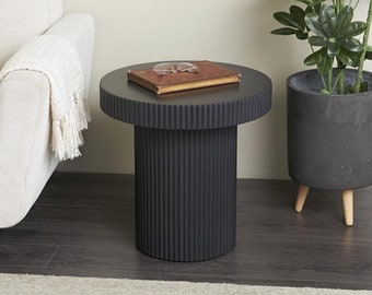 Urban Designs Madison 20" Tall Pedestal Wood Round End Table, Black