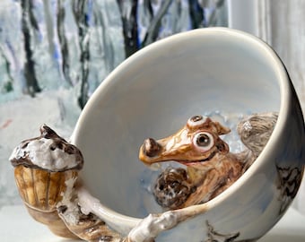 Handmade Ice Age Squirrel Mug – 3D Ceramic Christmas Cup