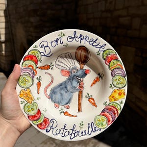 Handcrafted Ratatouille Ceramic Plate | Hand Painted Remy the Rat Pasta Bowl | Bon Appetit Disney Inspired Pottery | Unique Chef Gift Custom