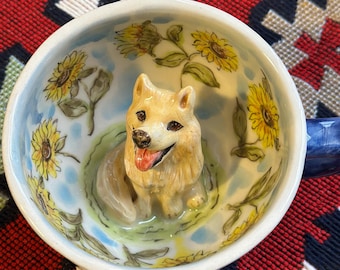 Personalized Ceramic Mug with 3D Pet Figurine, Custom Hand-Sculpted Dog Cat Cup