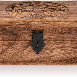 Handmade Mango Wood Tree of Life Engraving Beautifully Keepsake Box Jewellery Organiser Unique Gift Ideas for Men & Women Flame Work Finish