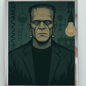 Frankensteins monsterprint – vintage horrormuurkunst in cartoonstijl