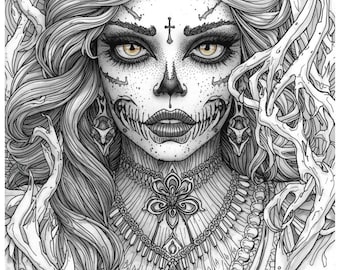 Gotische kleurplaten voor volwassenen om te printen: 8 gedetailleerde, duistere fantasy PNG-ontwerpen (300 DPI)