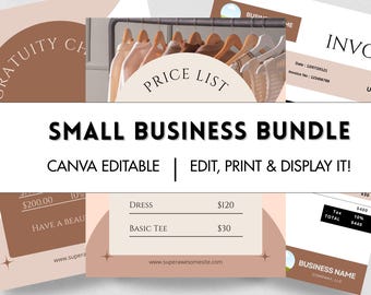 Small Business Bundle with Invoice template, Price and Gratuity list templates in Minimalist theme