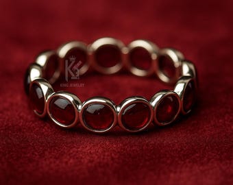 Garnet Eternity Band Ring: Handmade 925 Sterling Silver