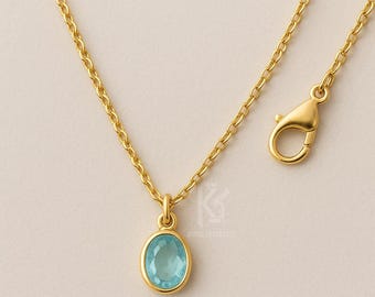 Oval Aquamarine Sterling Silver Necklace: March Birthstone Pendant
