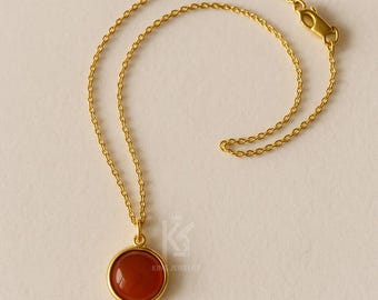 Sterling Silver Carnelian Pendant Necklace - July Birthstone Jewelry