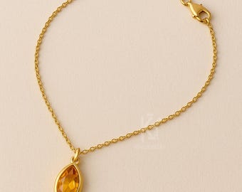 Marquise Citrine Necklace: Sterling Silver November Birthstone Pendant