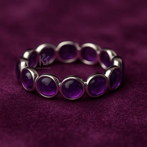 Handmade Amethyst Eternity Band Ring: 925 Sterling Silver