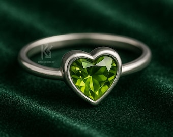 Heart Peridot Ring: Handmade Sterling Silver Minimalist Ring