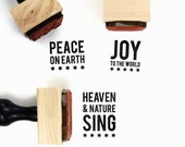 Christmas Rubber Stamp Set | Peace on Earth, Joy to the World & Heaven and Nature Sing | Mini Holiday Stocking Stuffer Rubber Stamps