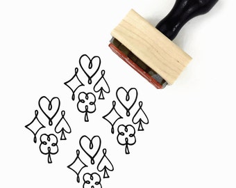 Rubber Stamp Playing Card Suits | Symbols Hearts Spades Diamonds Clubs Pattern Stamp | Wood Mounted Stamp